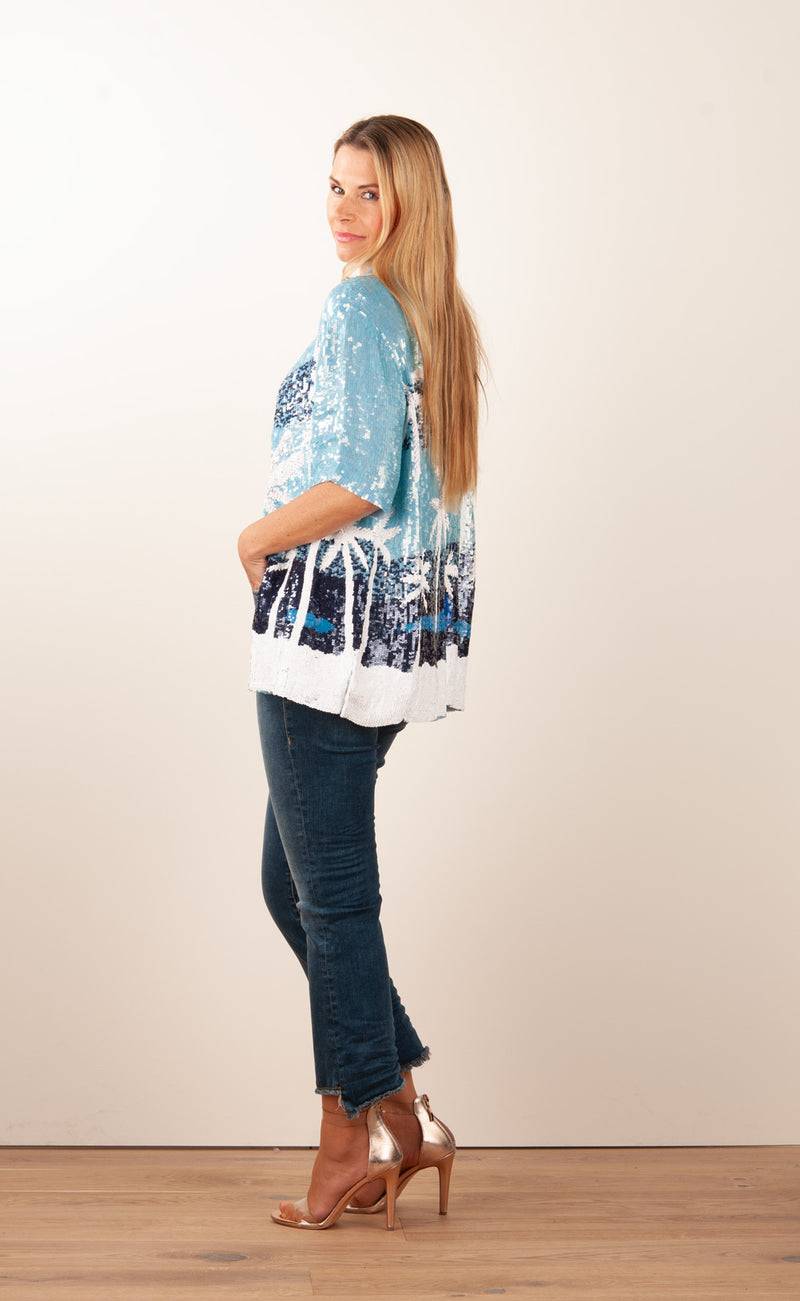 Pailletten Jacke „Gust“ Blau | Weiß