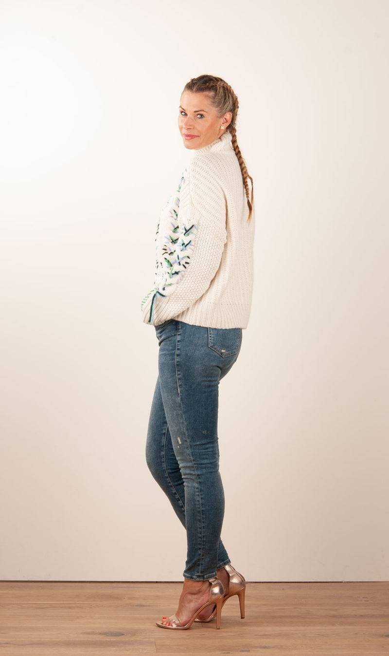 Paschwork Pullover Offwhite | Grün | Flieder