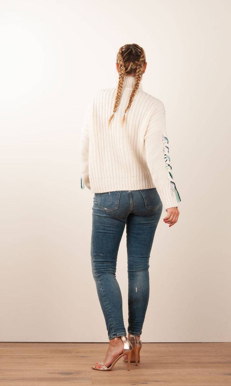 Paschwork Pullover Offwhite | Grün | Flieder