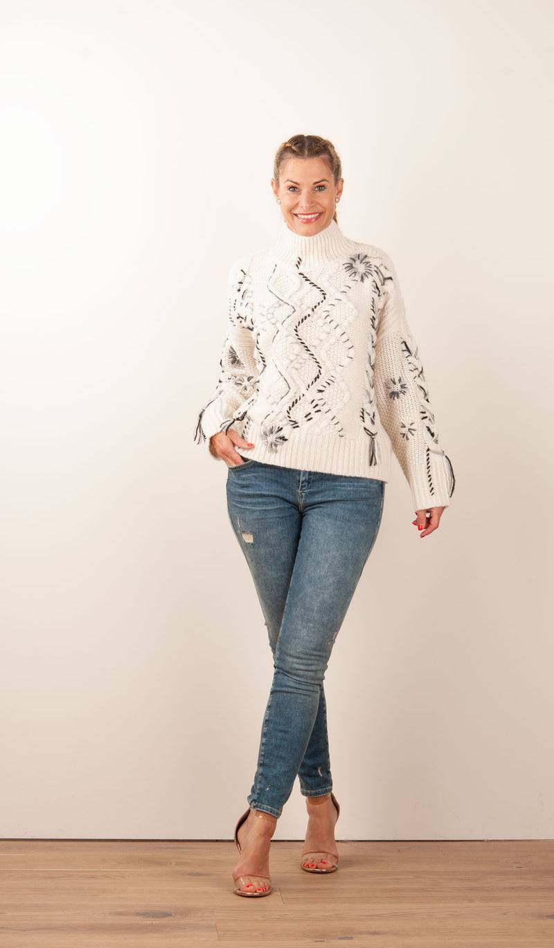 Paschwork Pullover Offwhite | Schwarz | Grau