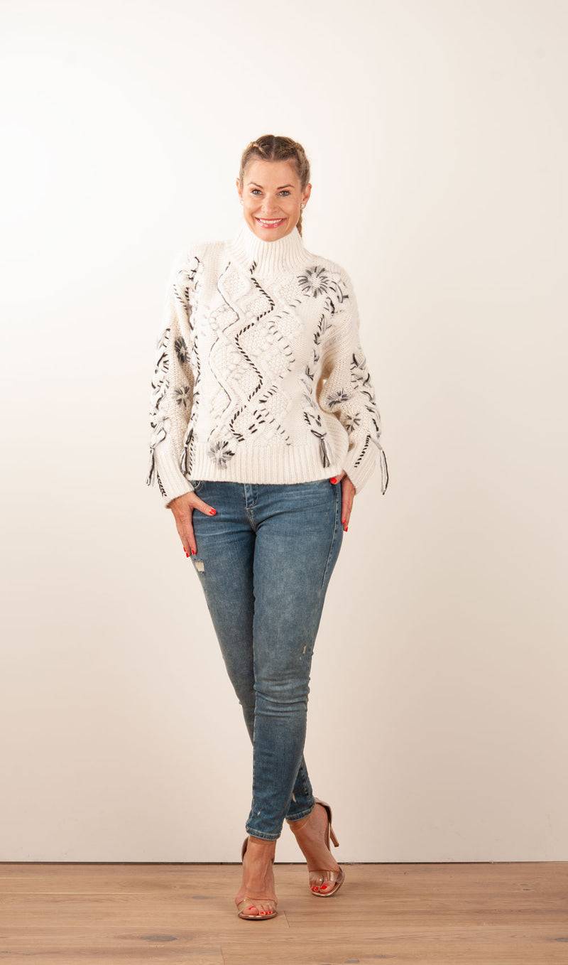 Paschwork Pullover Offwhite | Schwarz | Grau