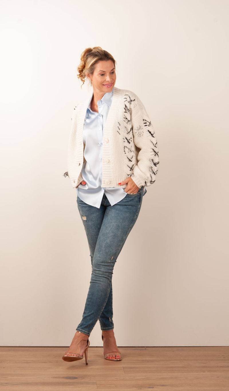 Paschwork Strickjacke Offwhite | Grau | Schwarz