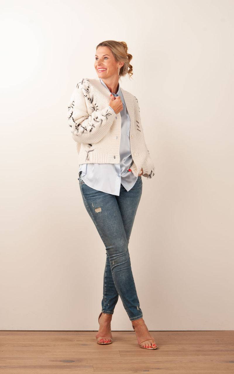 Paschwork Strickjacke Offwhite | Grau | Schwarz