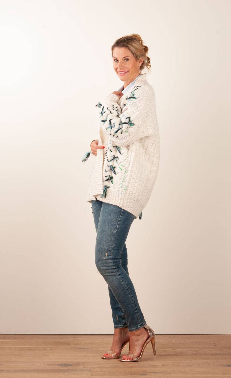 Paschwork Strickjacke Offwhite | Schwarz | Grün