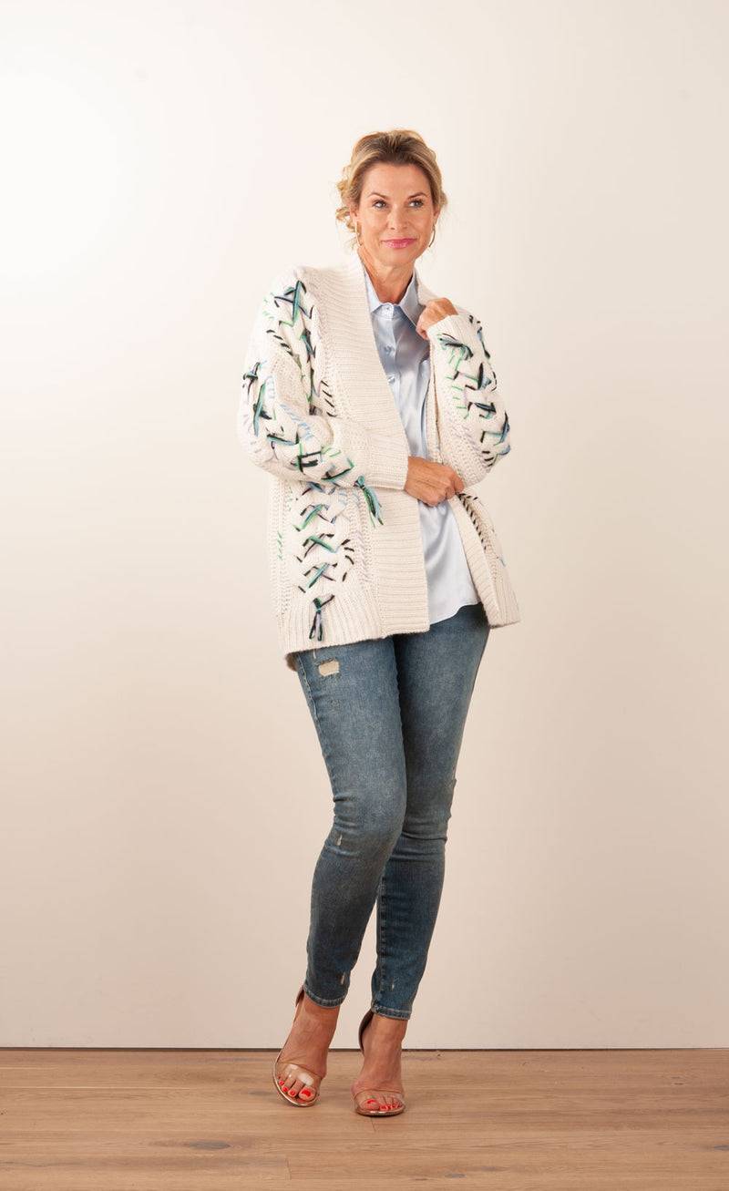 Paschwork Strickjacke Offwhite | Schwarz | Grün