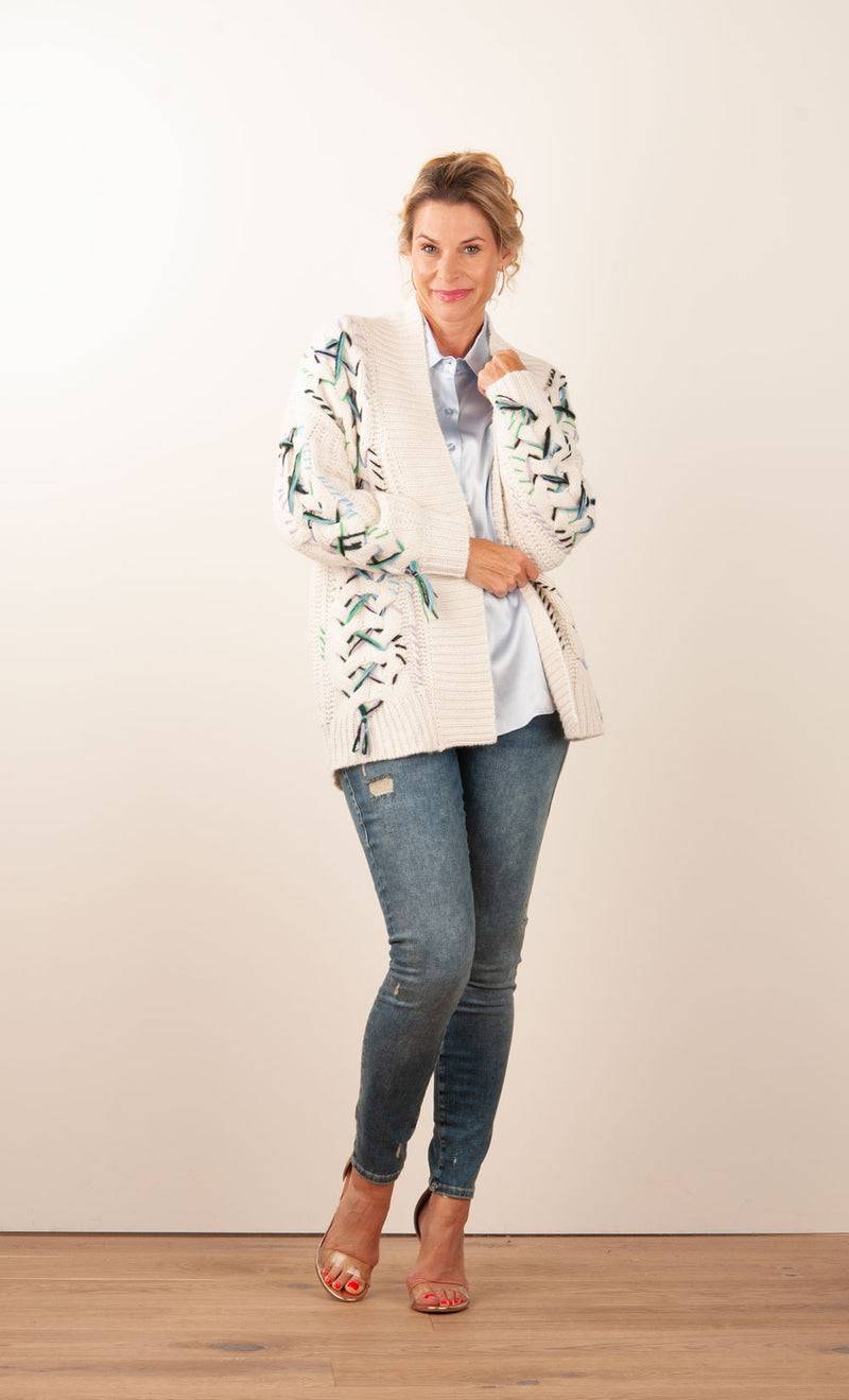 Paschwork Strickjacke Offwhite | Schwarz | Grün