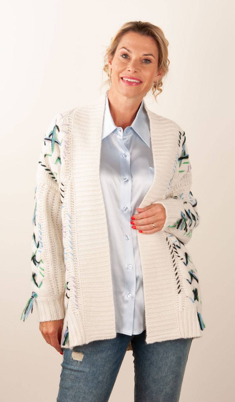 Paschwork Strickjacke Offwhite | Schwarz | Grün