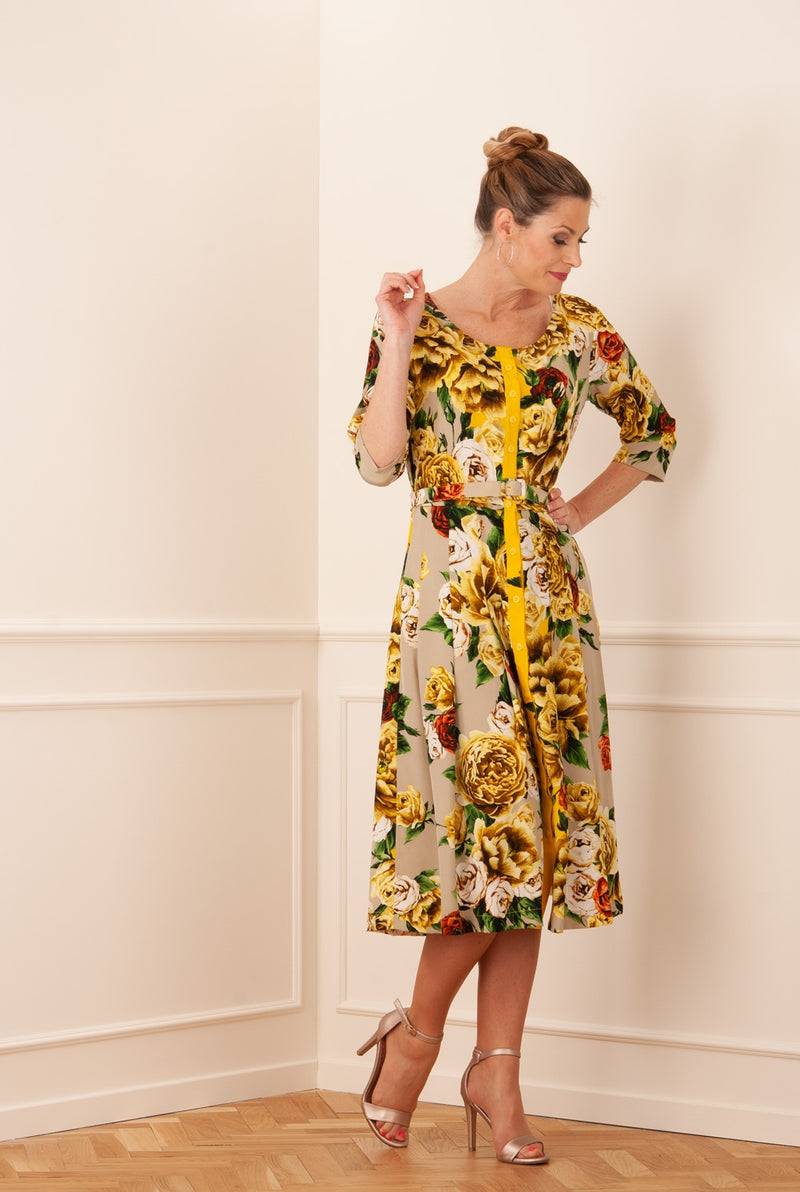 Samantha Sung Kleid „Audrey“ Gelb | Grün | Taupe