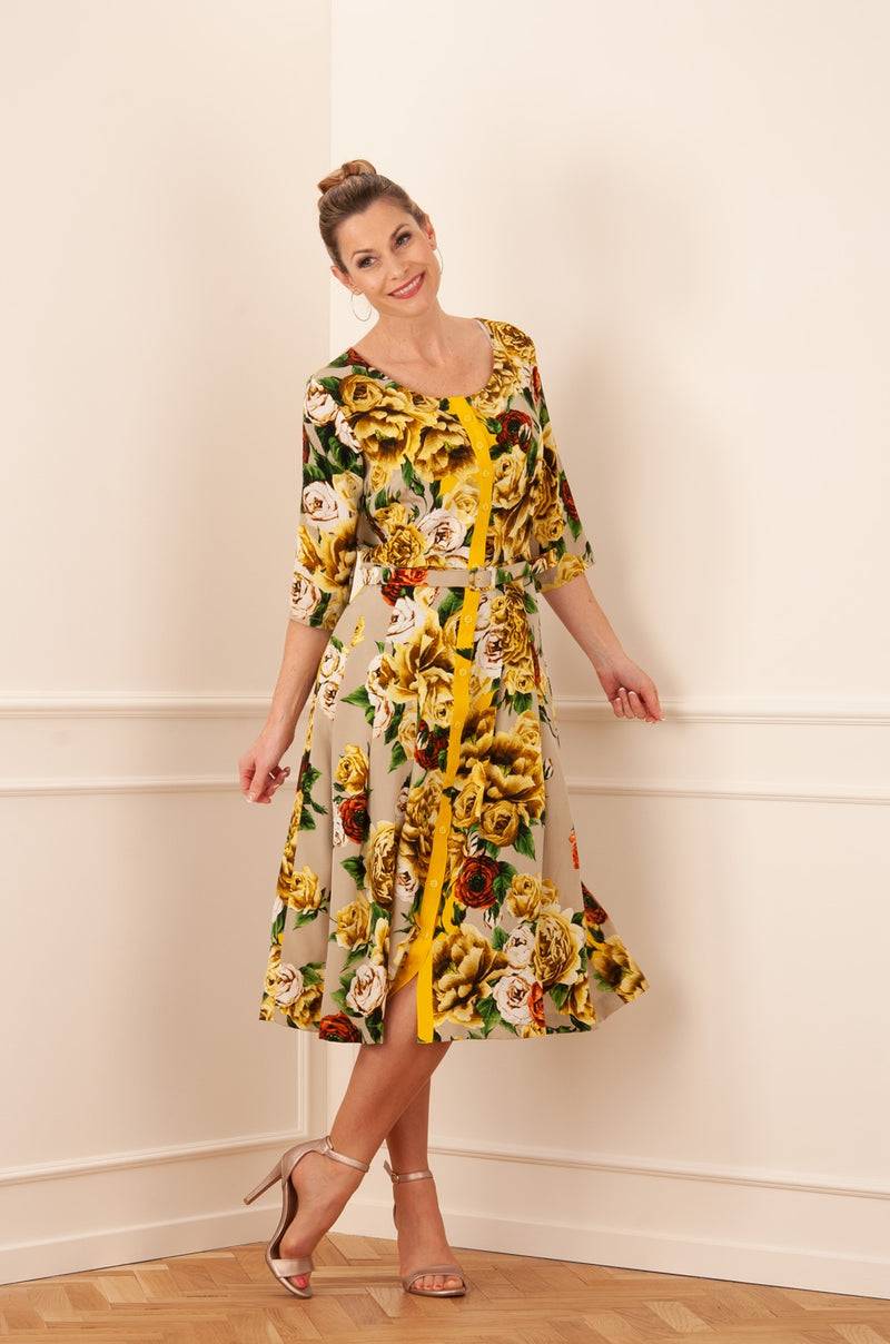 Samantha Sung Kleid „Audrey“ Gelb | Grün | Taupe