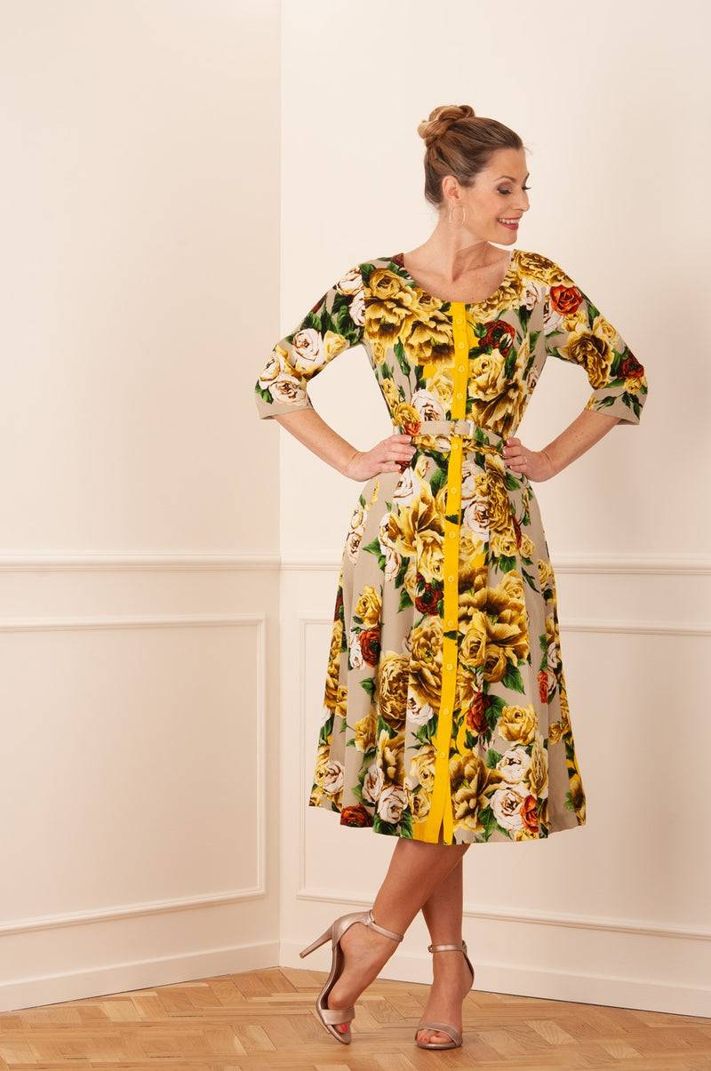 Samantha Sung Kleid „Audrey“ Gelb | Grün | Taupe