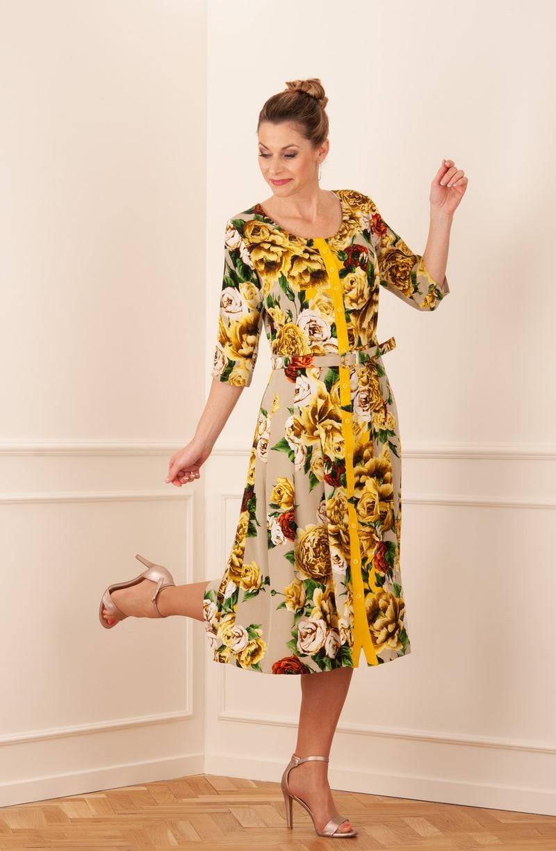 Samantha Sung Kleid „Audrey“ Gelb | Grün | Taupe