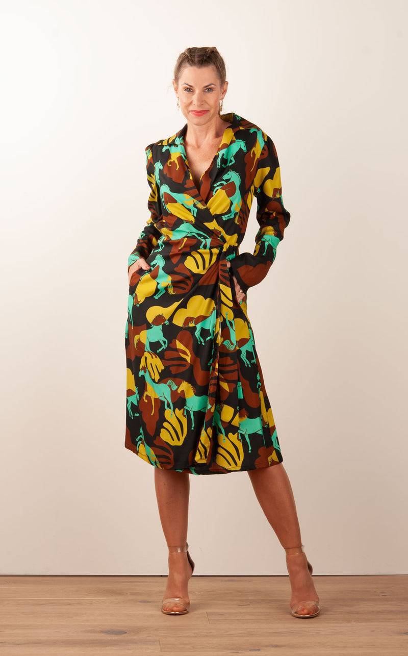 Sara Roka Wickelkleid Braun | Schwarz | Multicolor