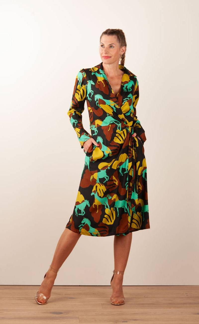 Sara Roka Wickelkleid Braun | Schwarz | Multicolor