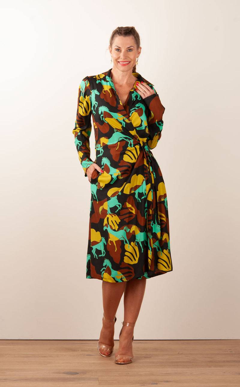 Sara Roka Wickelkleid Braun | Schwarz | Multicolor