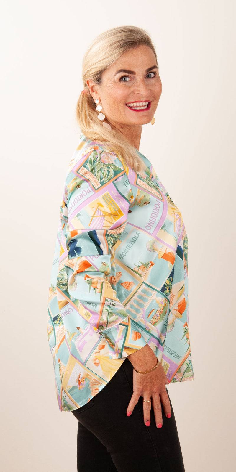 Herzensangelegenheit Seidenbluse „Postkarten“ Multicolor