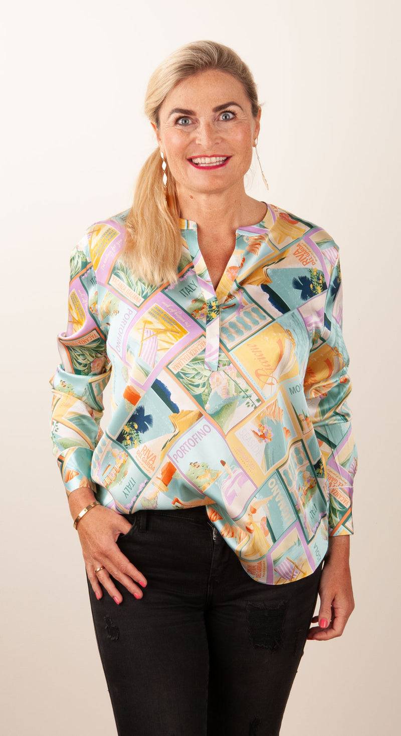 Herzensangelegenheit Seidenbluse „Postkarten“ Multicolor