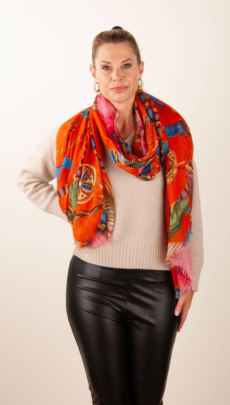 Simone Bruns Schal „Blumen“ Orange | Multicolor