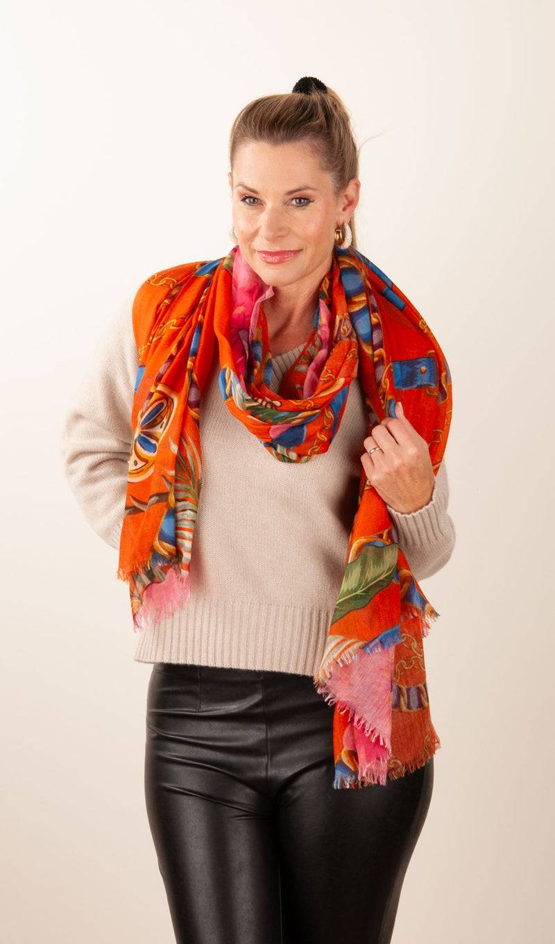 Simone Bruns Schal „Blumen“ Orange | Multicolor