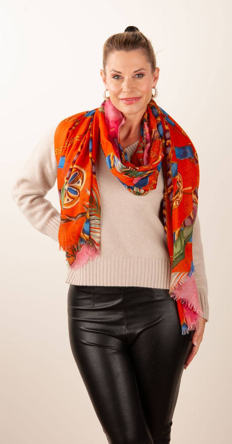 Simone Bruns Schal „Blumen“ Orange | Multicolor