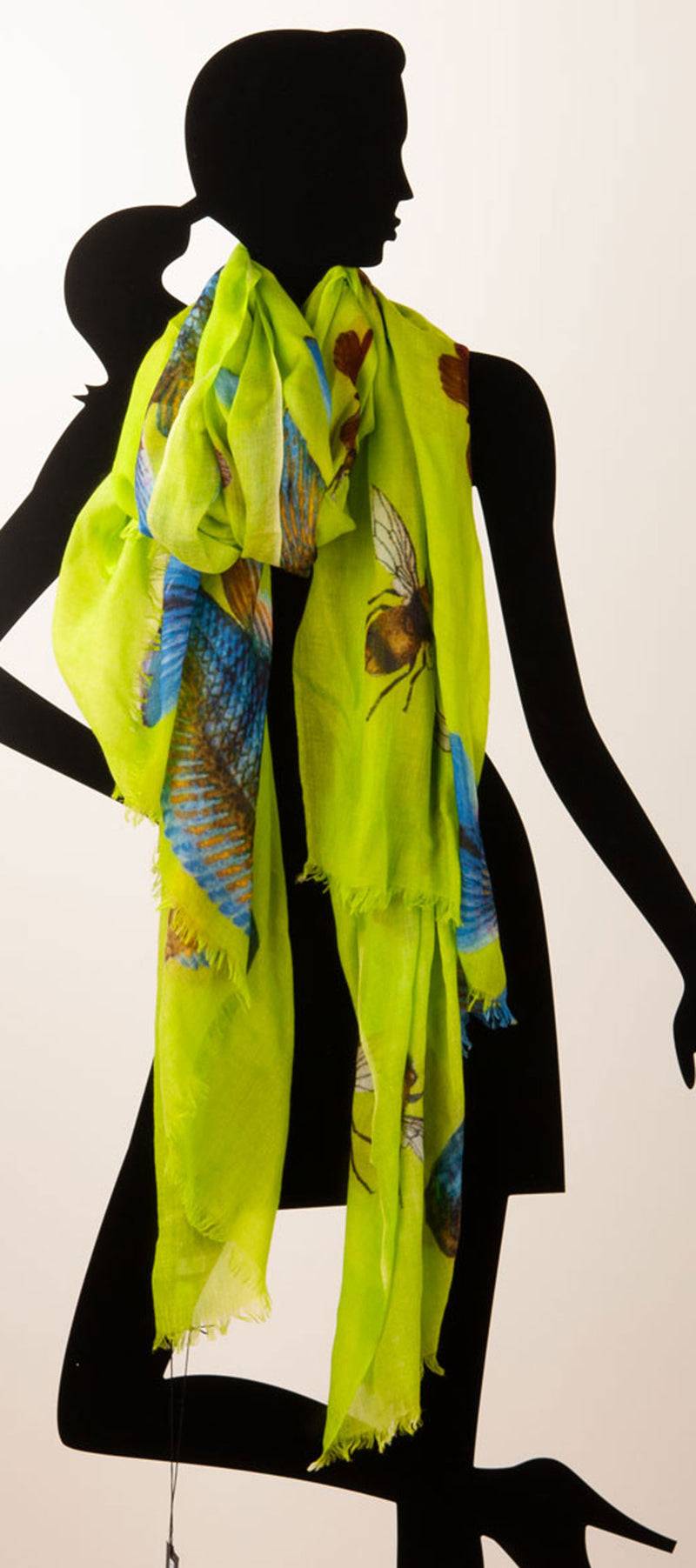 Simone Bruns Schal „Fische“ Grün | Multicolor