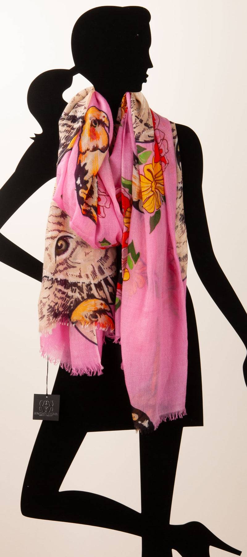 Simone Bruns Schal „Katze“ Rosa | Multicolor