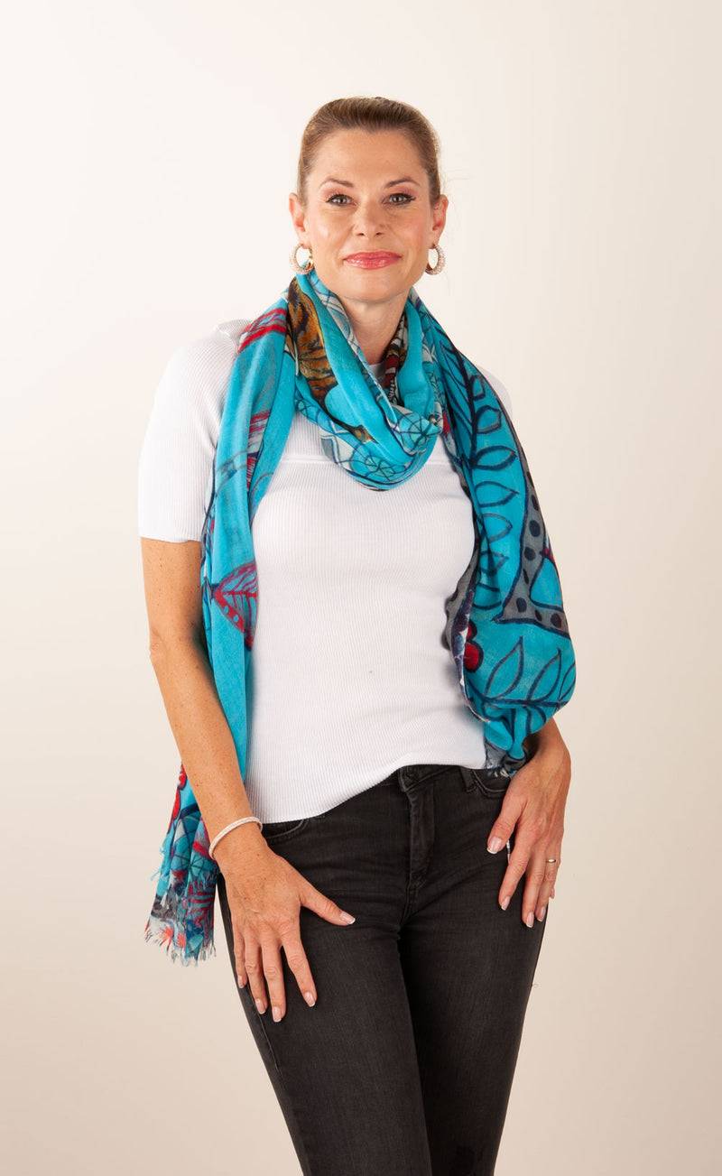 Simone Bruns Schal „Tiger“ Türkis | Multicolor