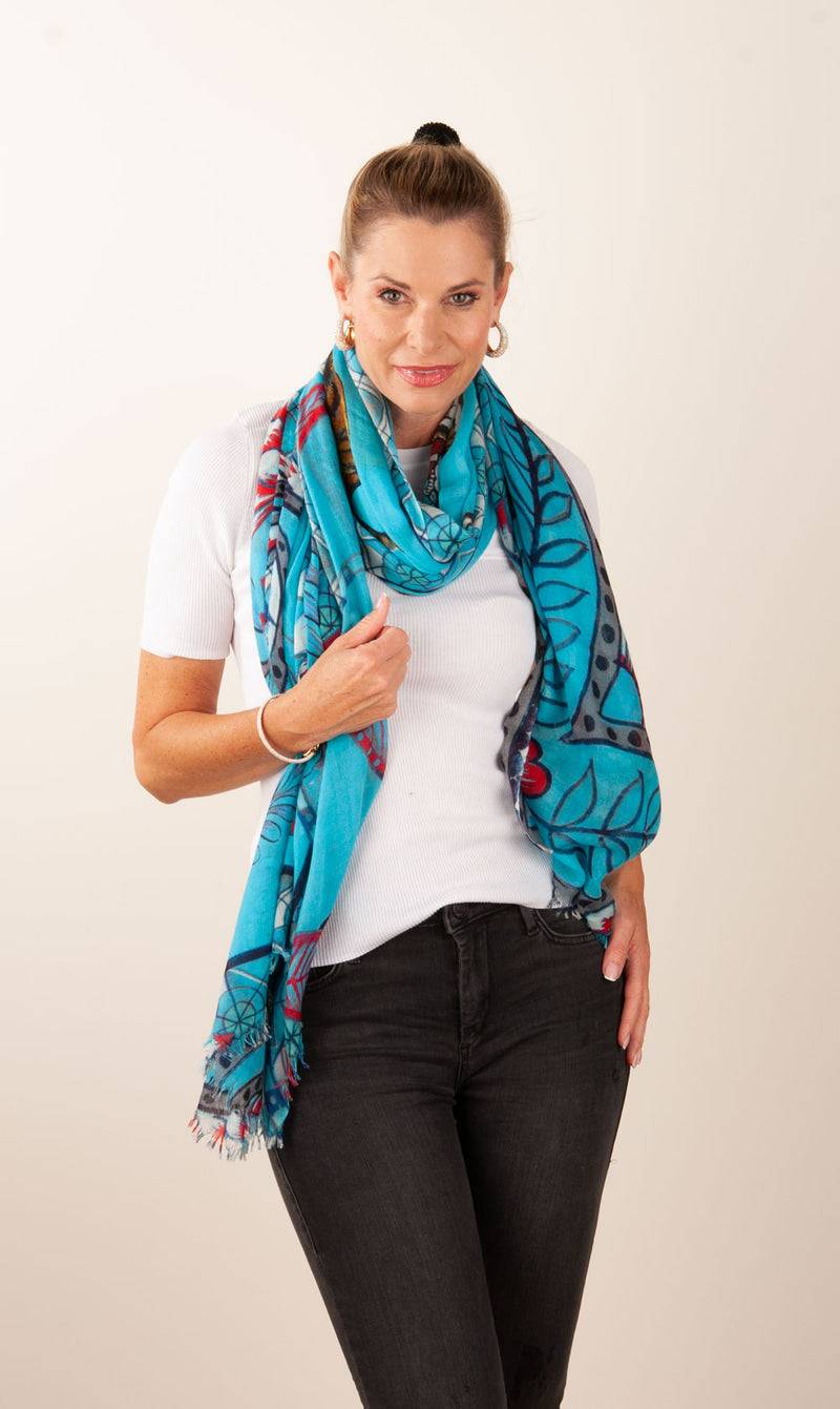 Simone Bruns Schal „Tiger“ Türkis | Multicolor