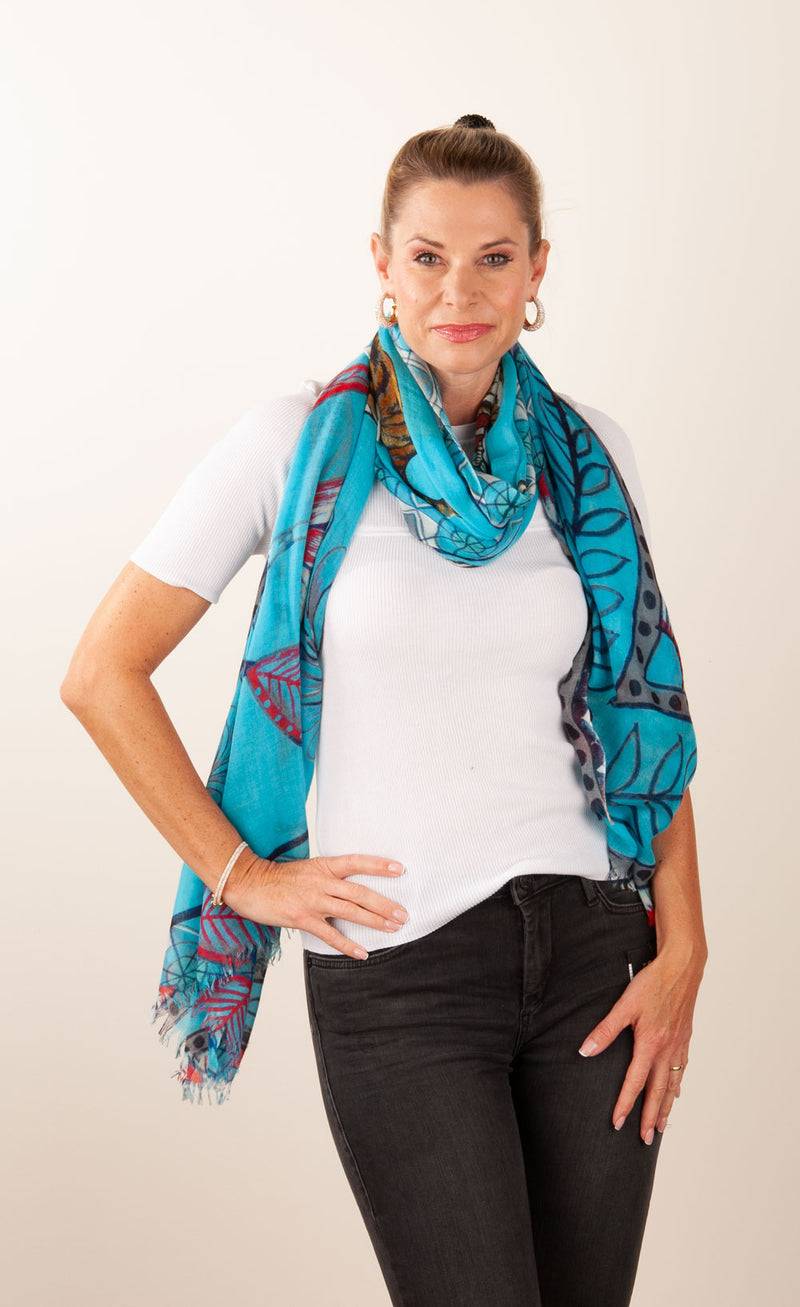 Simone Bruns Schal „Tiger“ Türkis | Multicolor