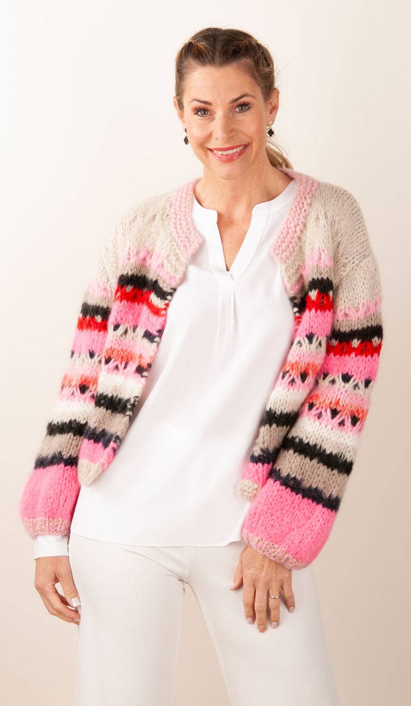 Strickjacke Beige | Neonpink | Multicolor