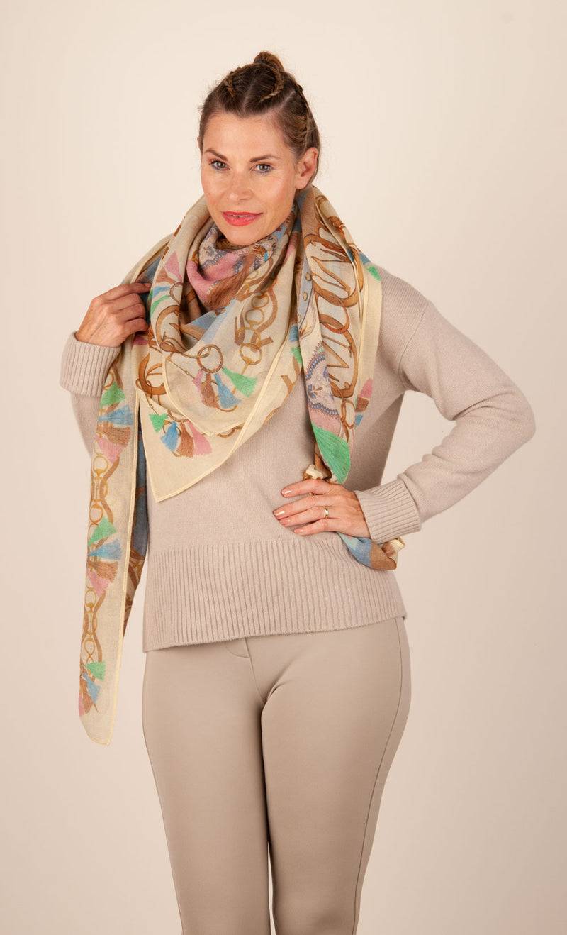 Mucho Gusto Viereckstuch „Zürich“ Creme | Beige | Multicolor