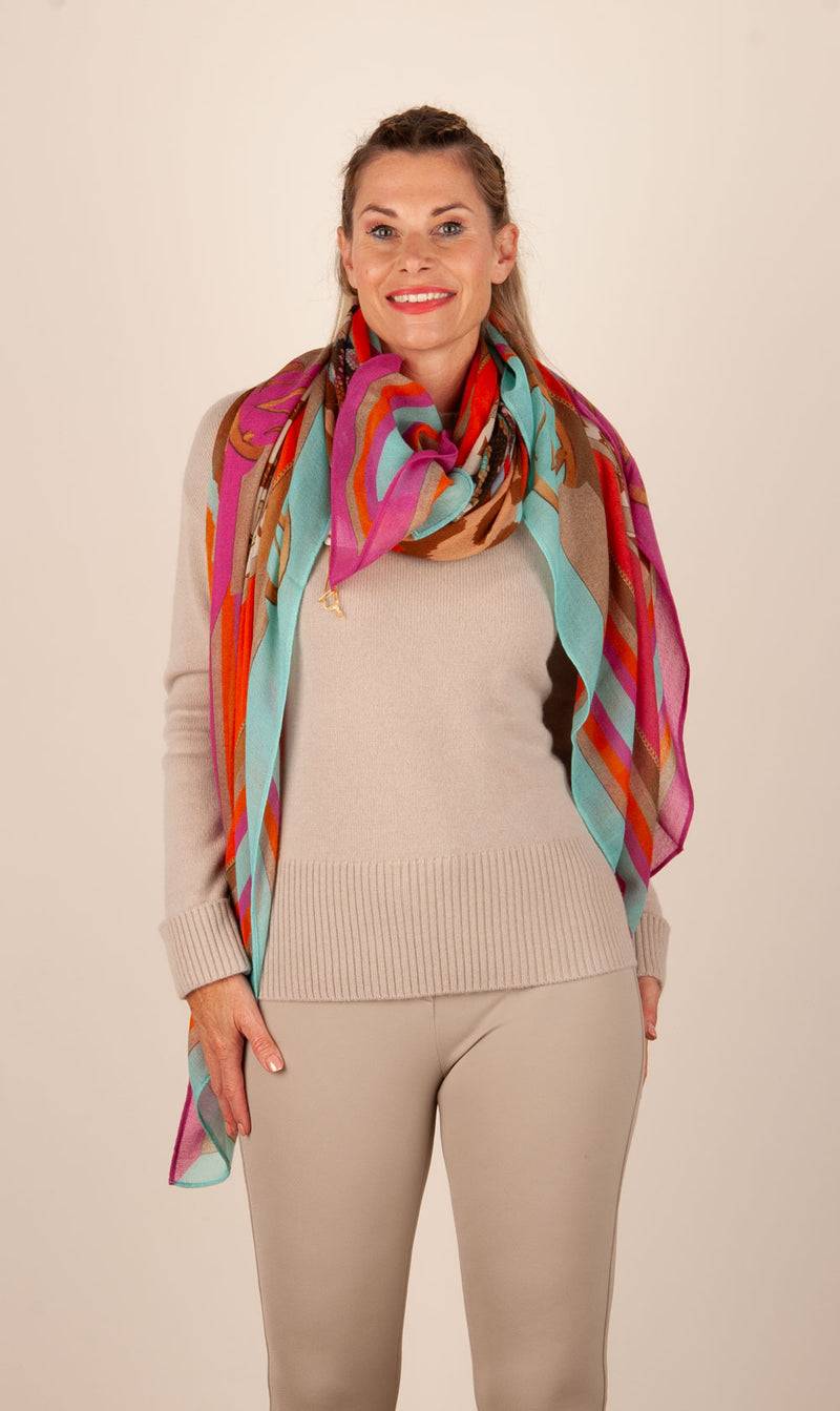 Mucho Gusto Viereckstuch „Zürich“ Pink | Türkis | Multicolor