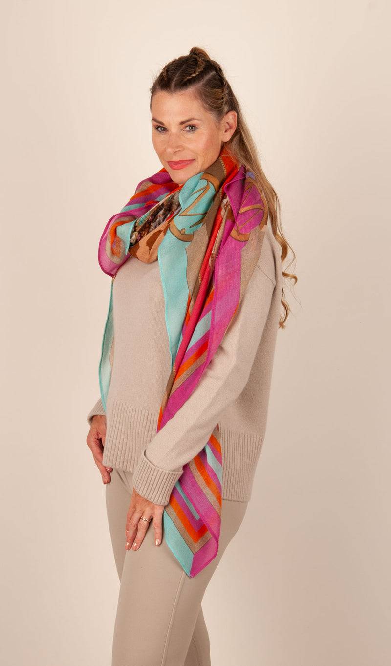 Mucho Gusto Viereckstuch „Zürich“ Pink | Türkis | Multicolor