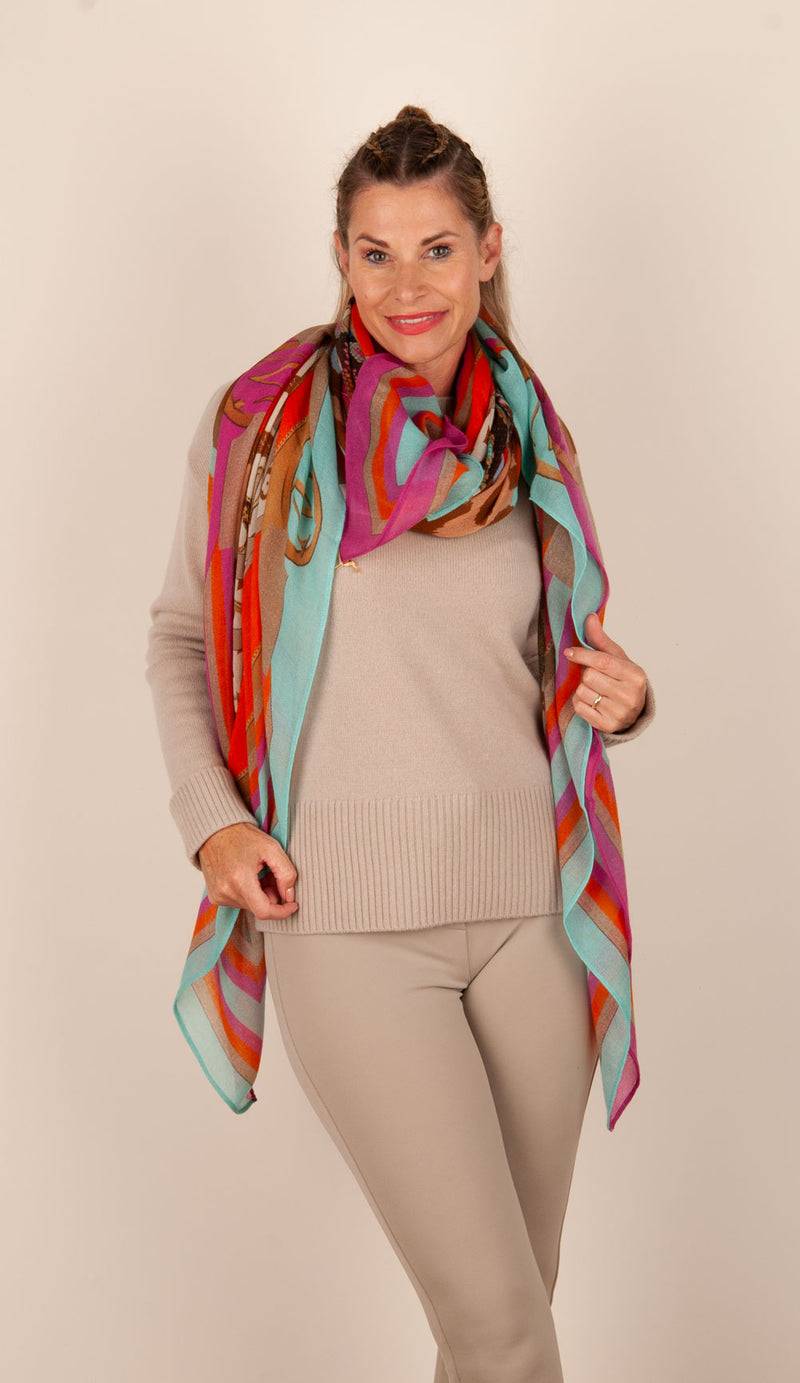 Mucho Gusto Viereckstuch „Zürich“ Pink | Türkis | Multicolor