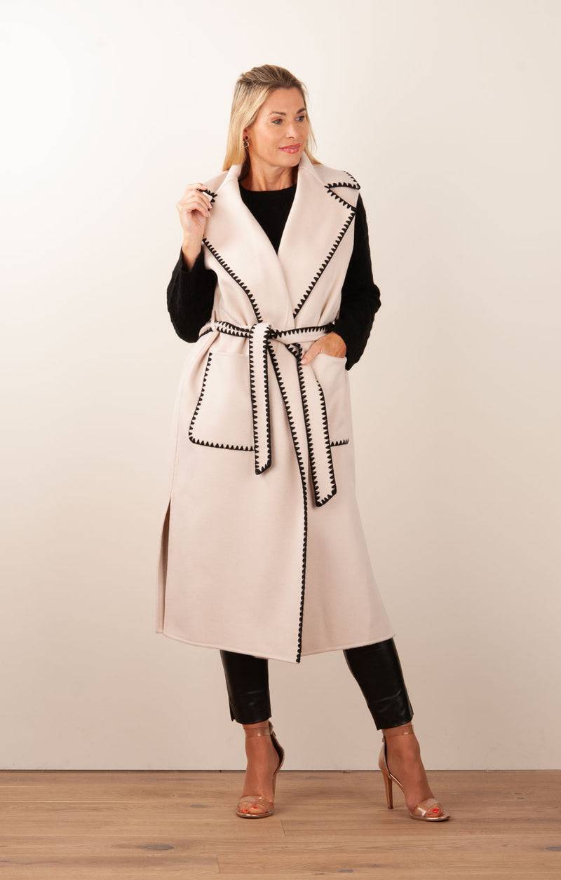 VITTORIA Mantel Hellbeige | Schwarz