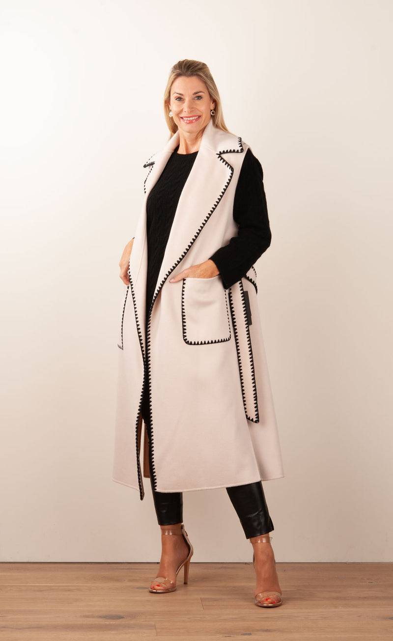 VITTORIA Mantel Hellbeige | Schwarz