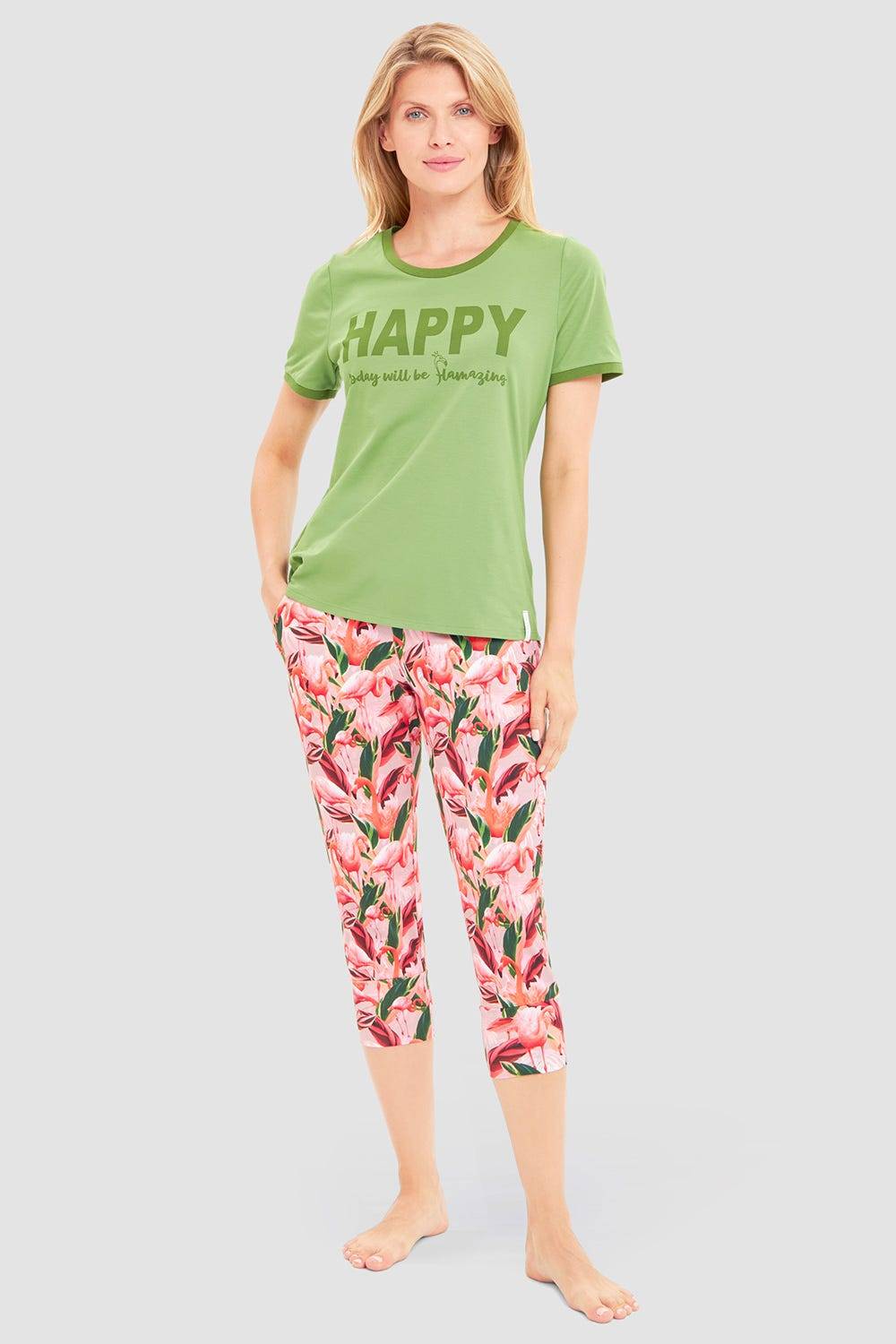 Rösch 3/4-Hose Im Flamingo-Druck Baumwolle/Elasthan