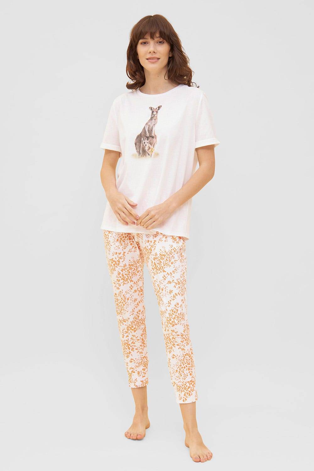 Rösch 7/8-Hose Im Blümchen-Design Orange Schmal Mix &amp; Match Baumwolle/Elasthan