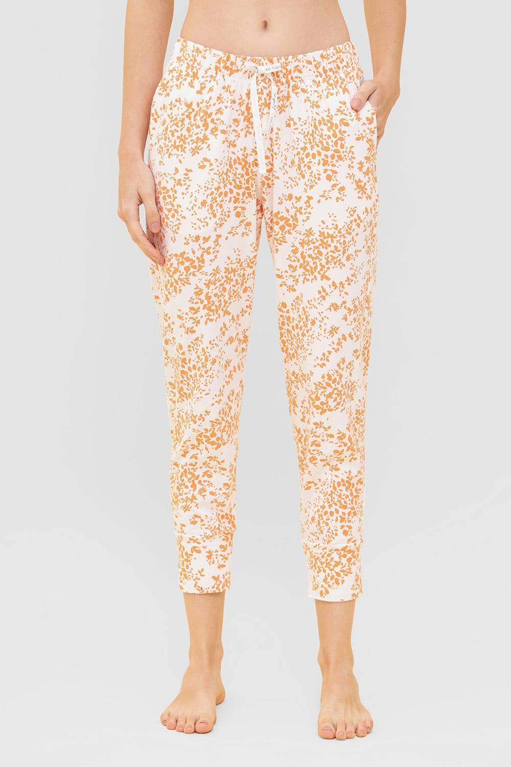 Rösch 7/8-Hose im Blümchen-Design Orange Schmal Mix &amp; Match Baumwolle/Elasthan