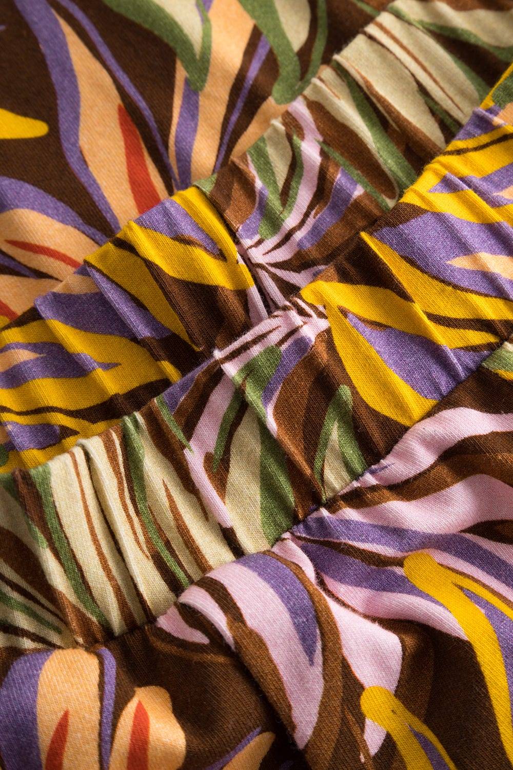 Rösch 7/8-Hose Im Bunten Blätterdruck Braun Baumwolle/Elasthan