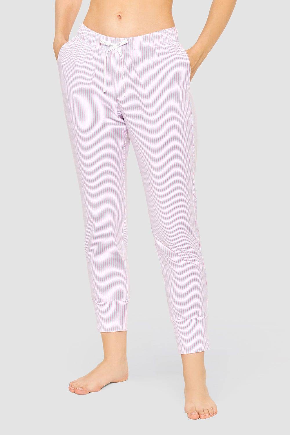 Rösch 7/8-Hose im Streifendruck Rosa-Blau Baumwolle/Elasthan