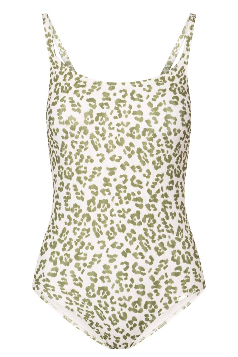 Rösch Badeanzug Im Leo-Druck Grün-Weiß Rippstruktur Animalprint Lycra