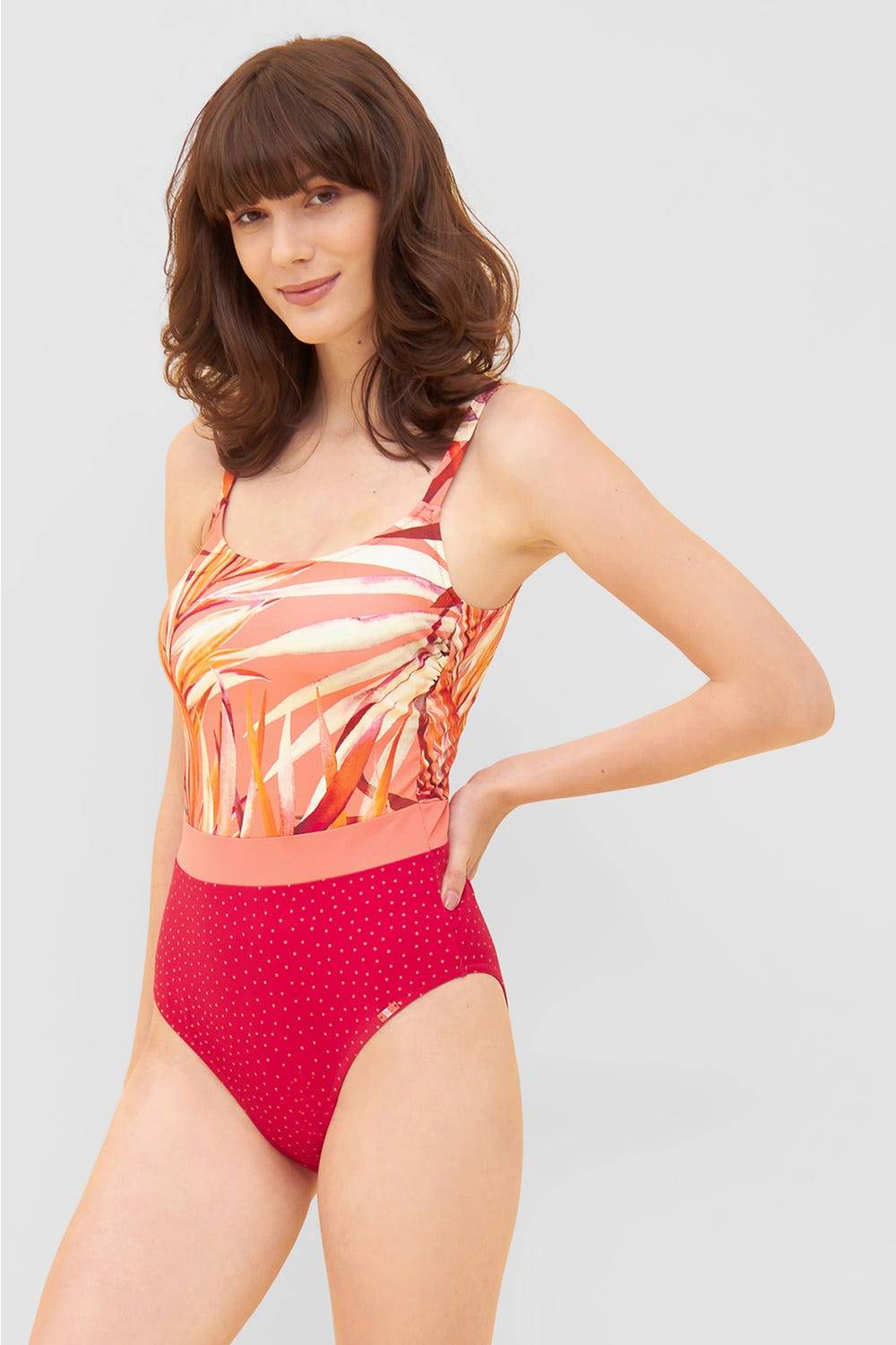 Rösch Badeanzug im Muster-Mix Rückenausschnitt recyceltes Polyamid/Elasthan