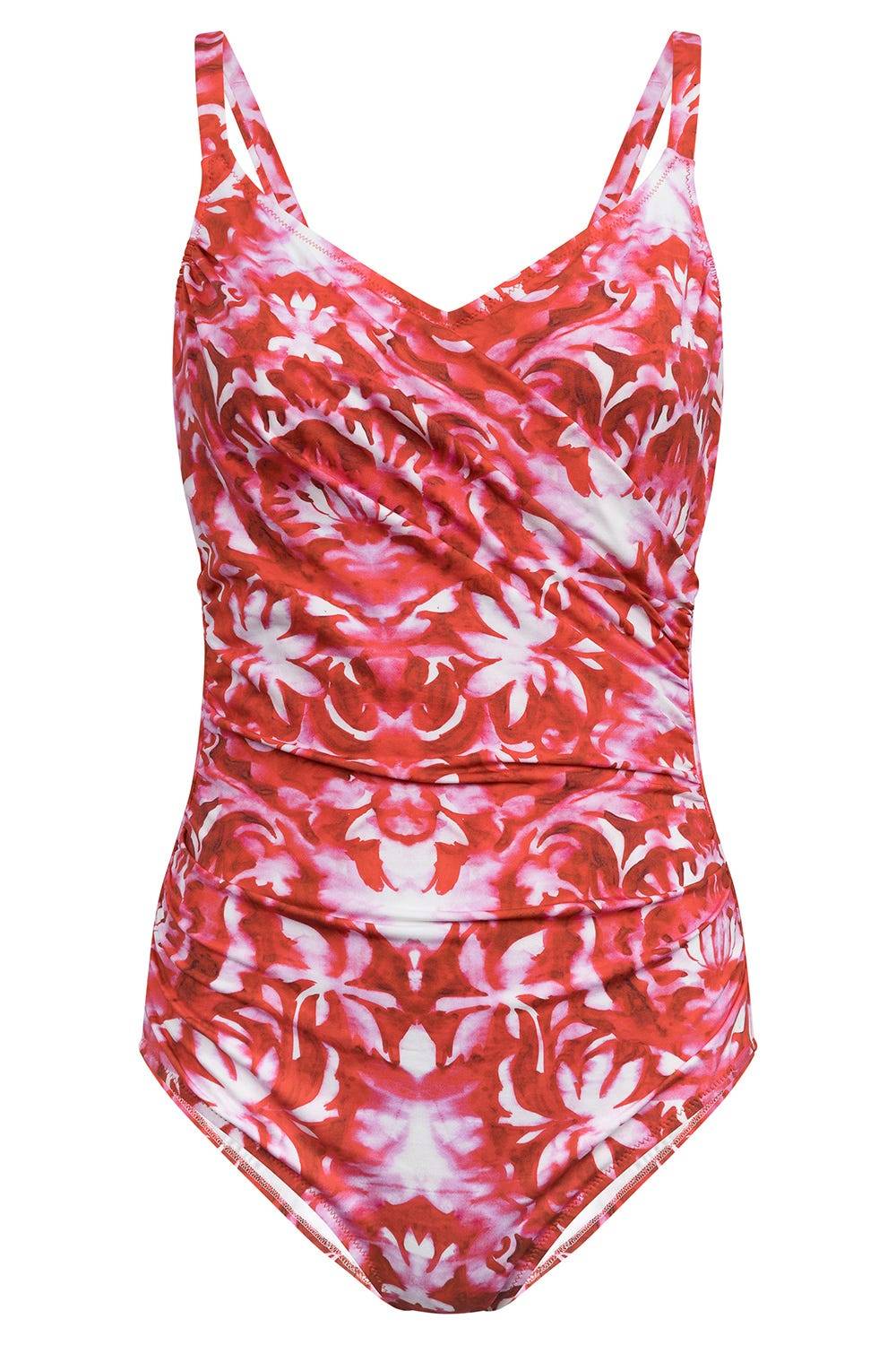 Rösch Badeanzug Im Ornament-Druck Rot-Weiß Wickeloptik