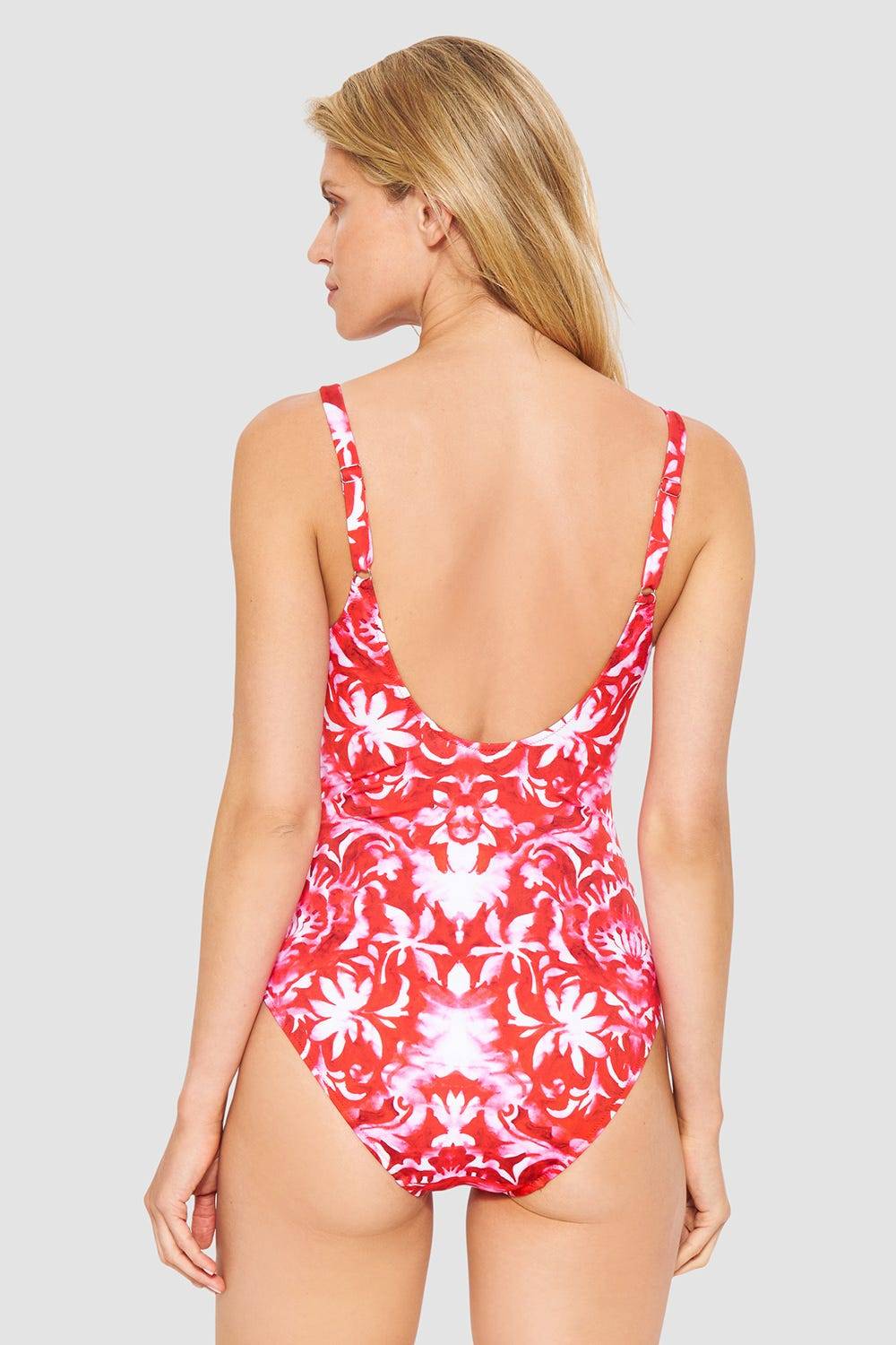 Rösch Badeanzug Im Ornament-Druck Rot-Weiß Wickeloptik