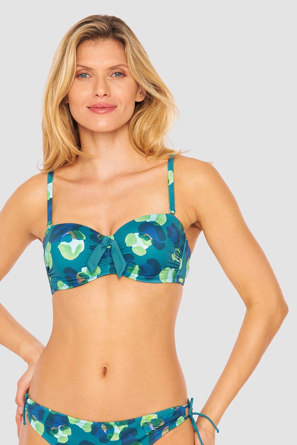 Rösch Bandeau-Bikini-Oberteil im grünen Leo-Design recyceltes Polyamid/Elasthan