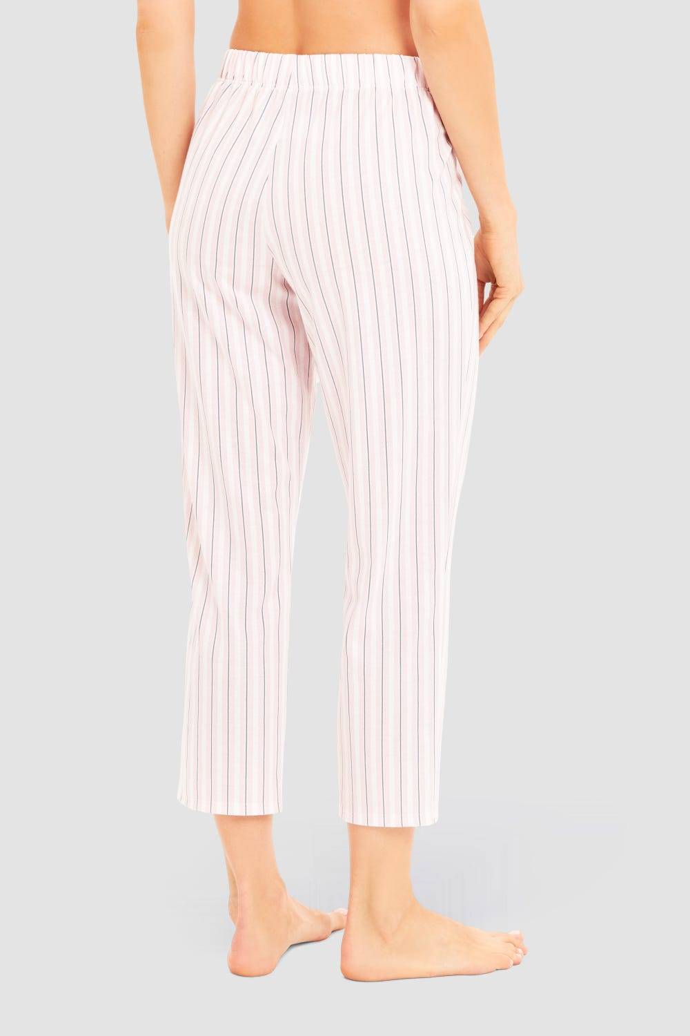 Rösch Basic 7/8-Pyjamahose Im Streifendruck Rosa-Grau