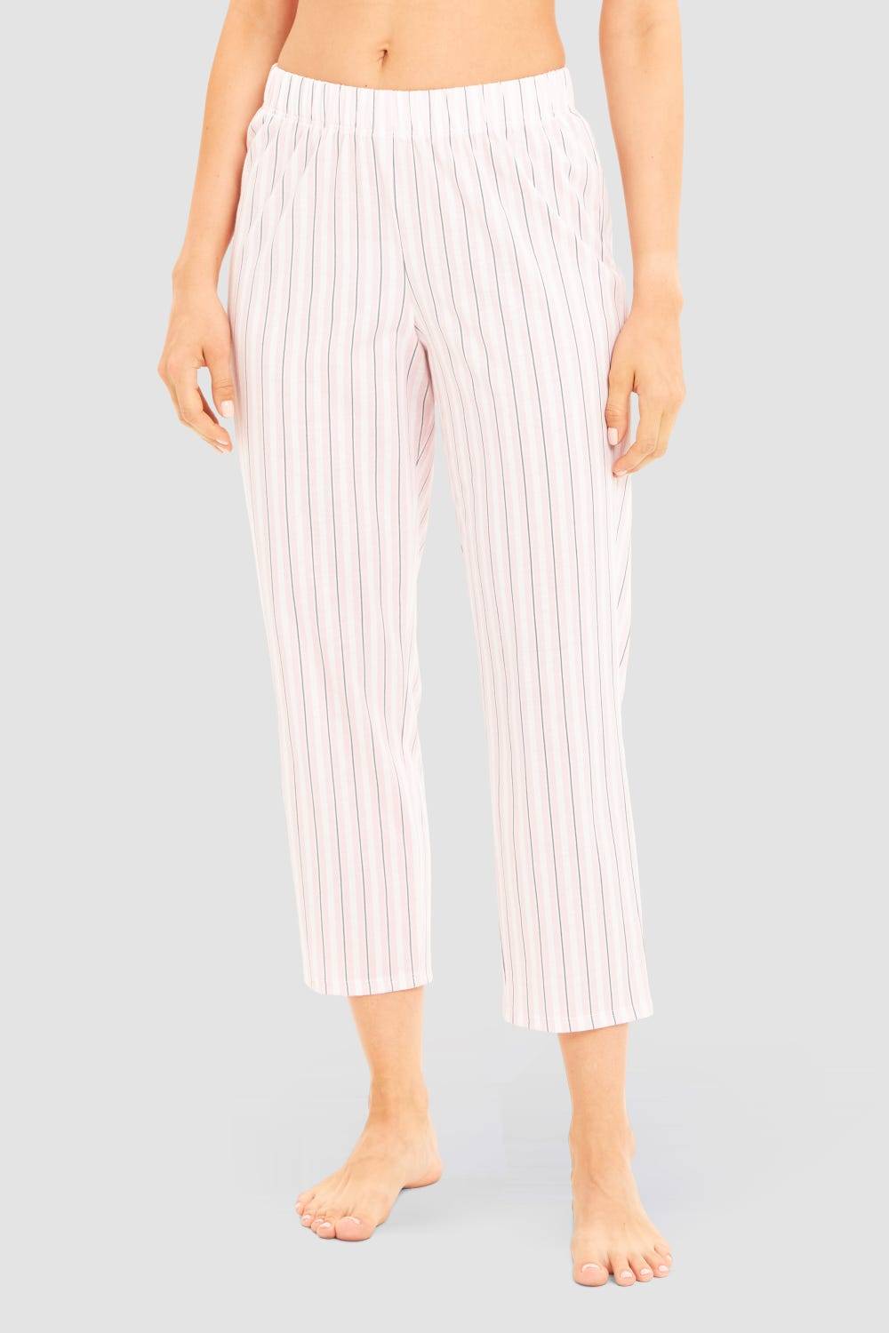 Rösch Basic 7/8-Pyjamahose im Streifendruck Rosa-Grau