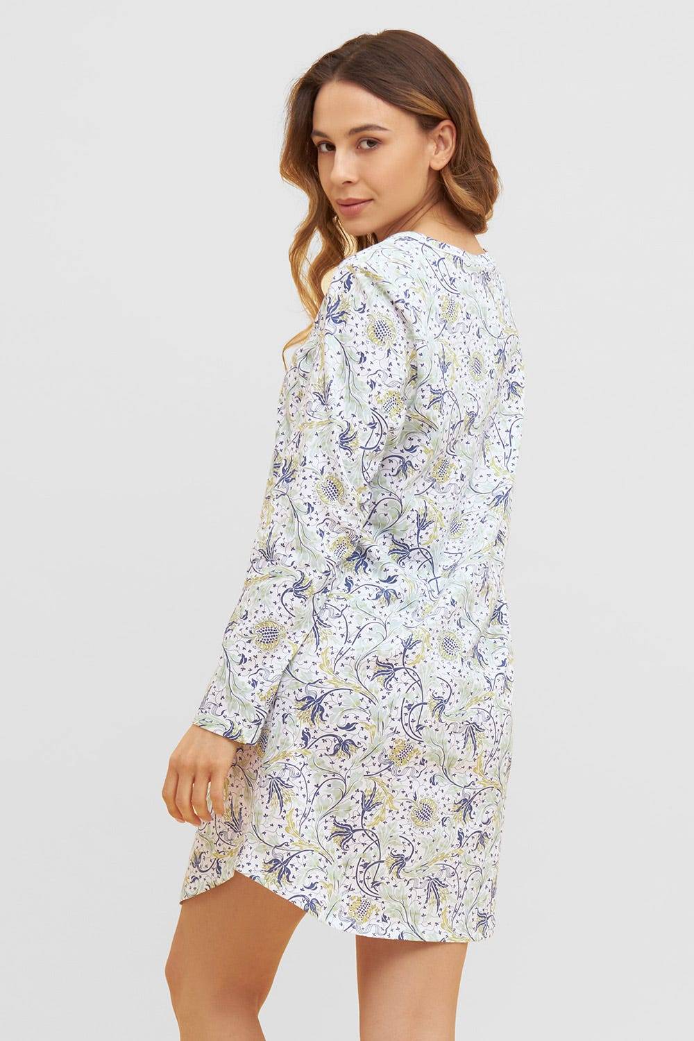 Rösch Basic Nachthemd Langarm Im Floralen Ornament-Print 1884810