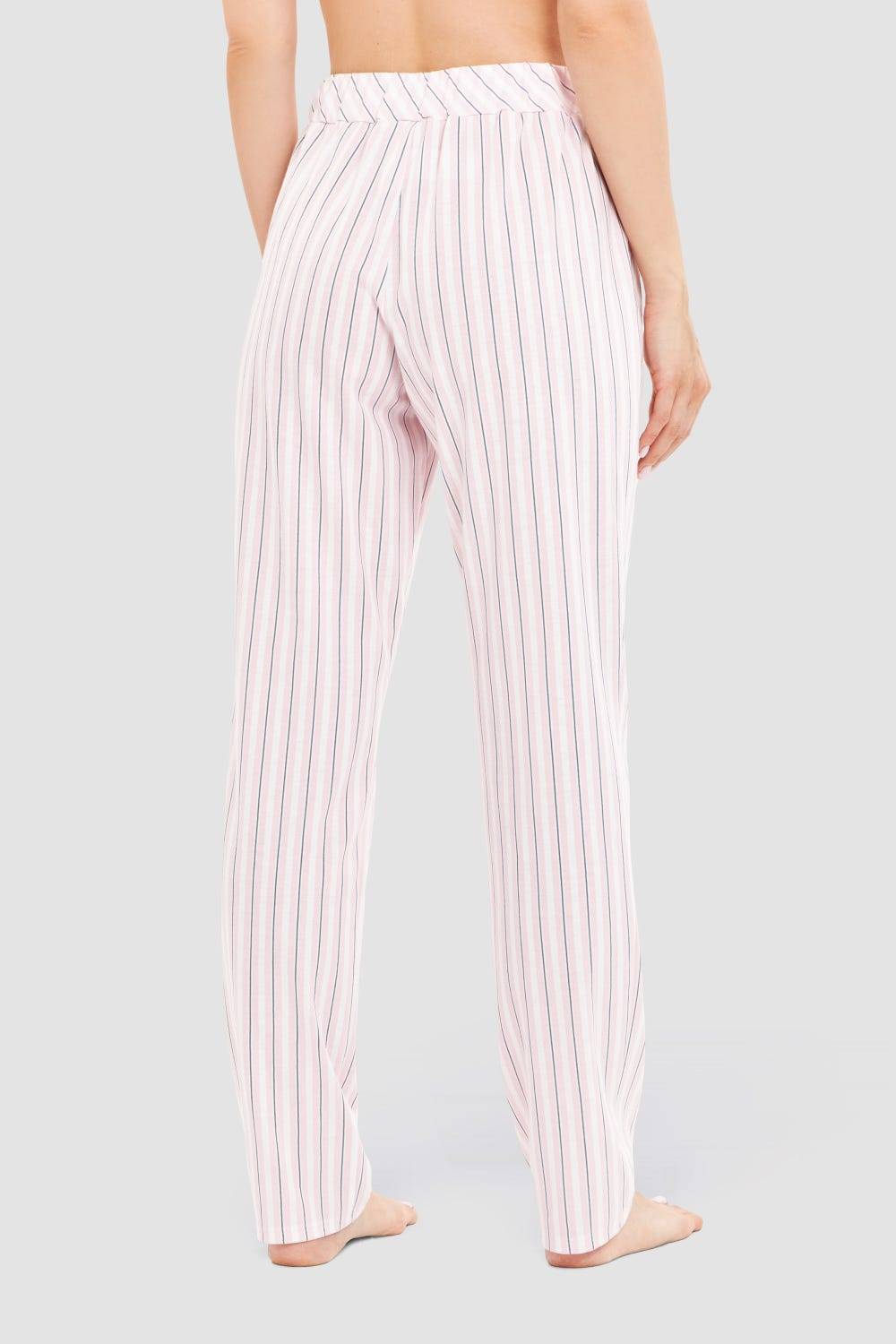 Rösch Basic Pyjamahose Lang Im Streifendruck Rosa-Grau