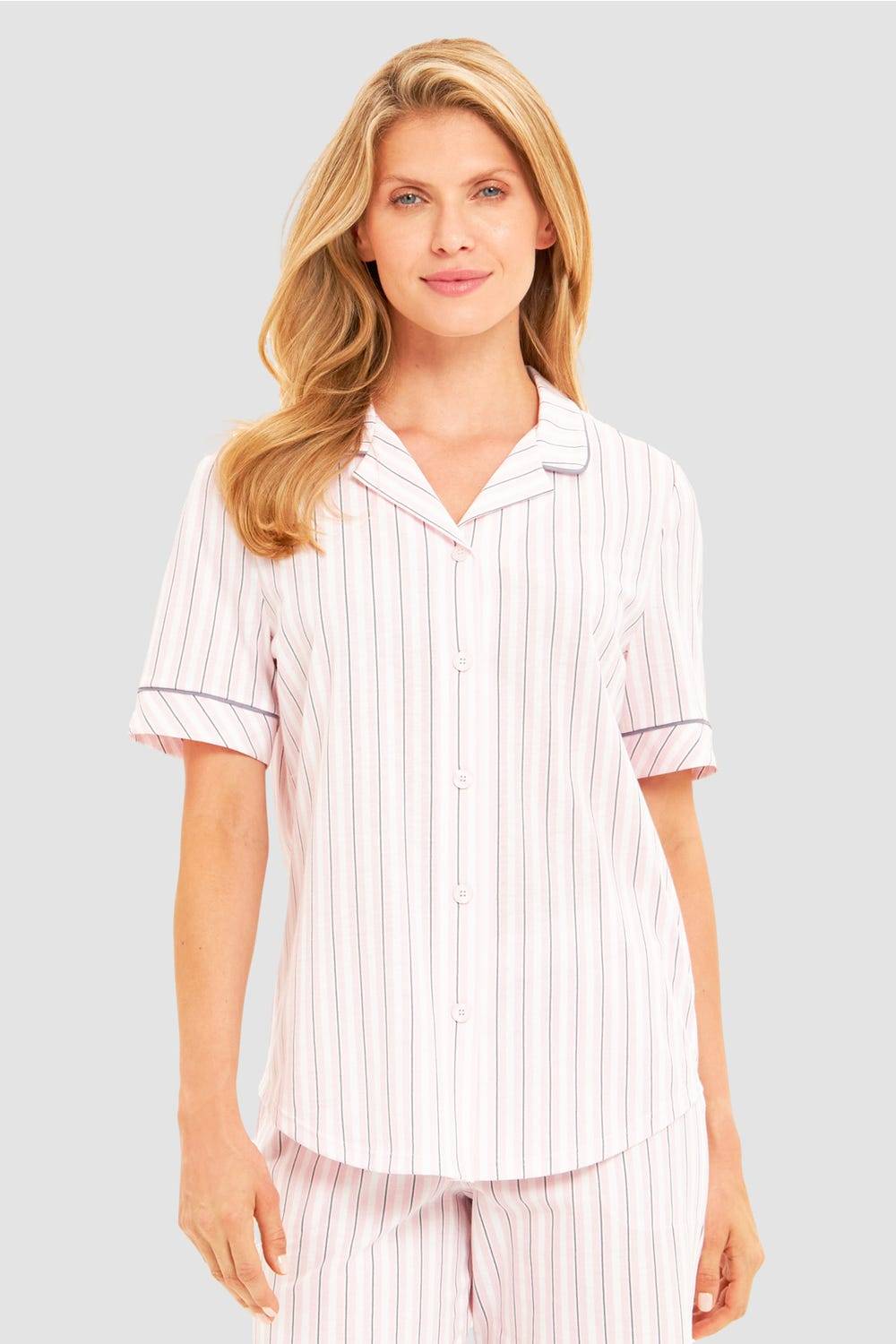 Rösch Basic Pyjamashirt Kurzarm im Streifendruck Herrenhemdstil